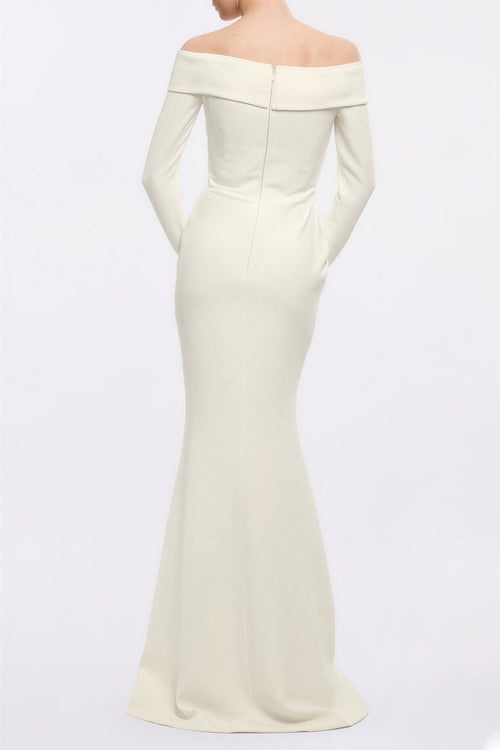 3D Flower Off Shoulder Gathering Maxi Dress