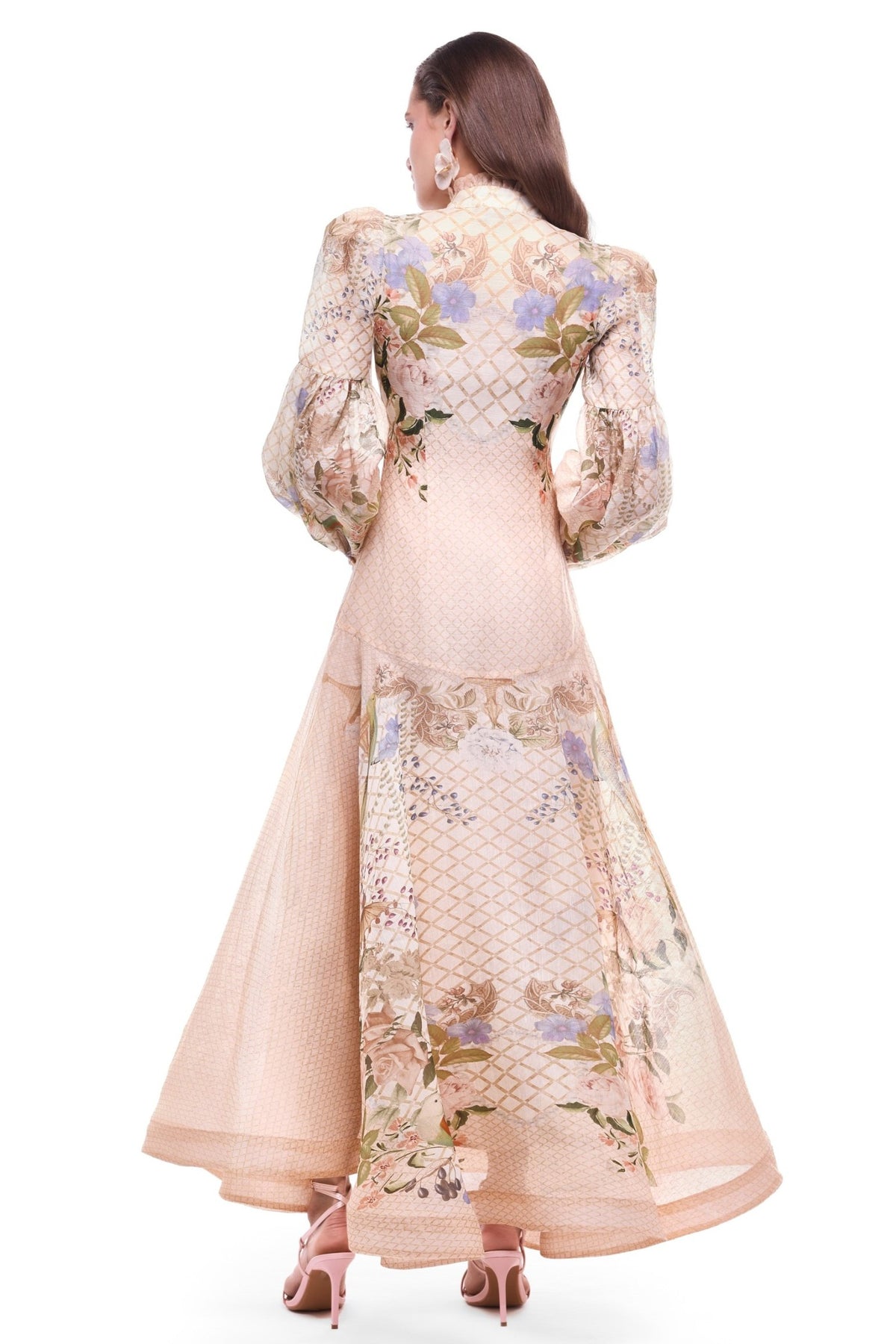 Floral Lantern Sleeve Midi Dress With Belt