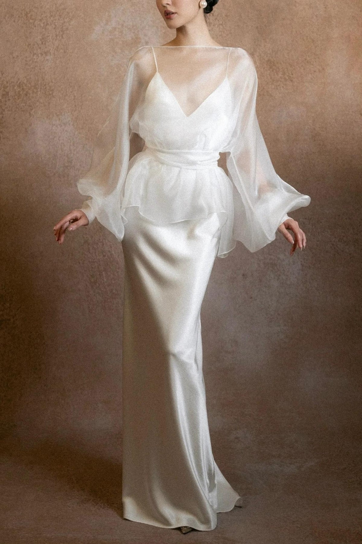 Boat Neck Lantern Sleeve Maxi Dress With Belt