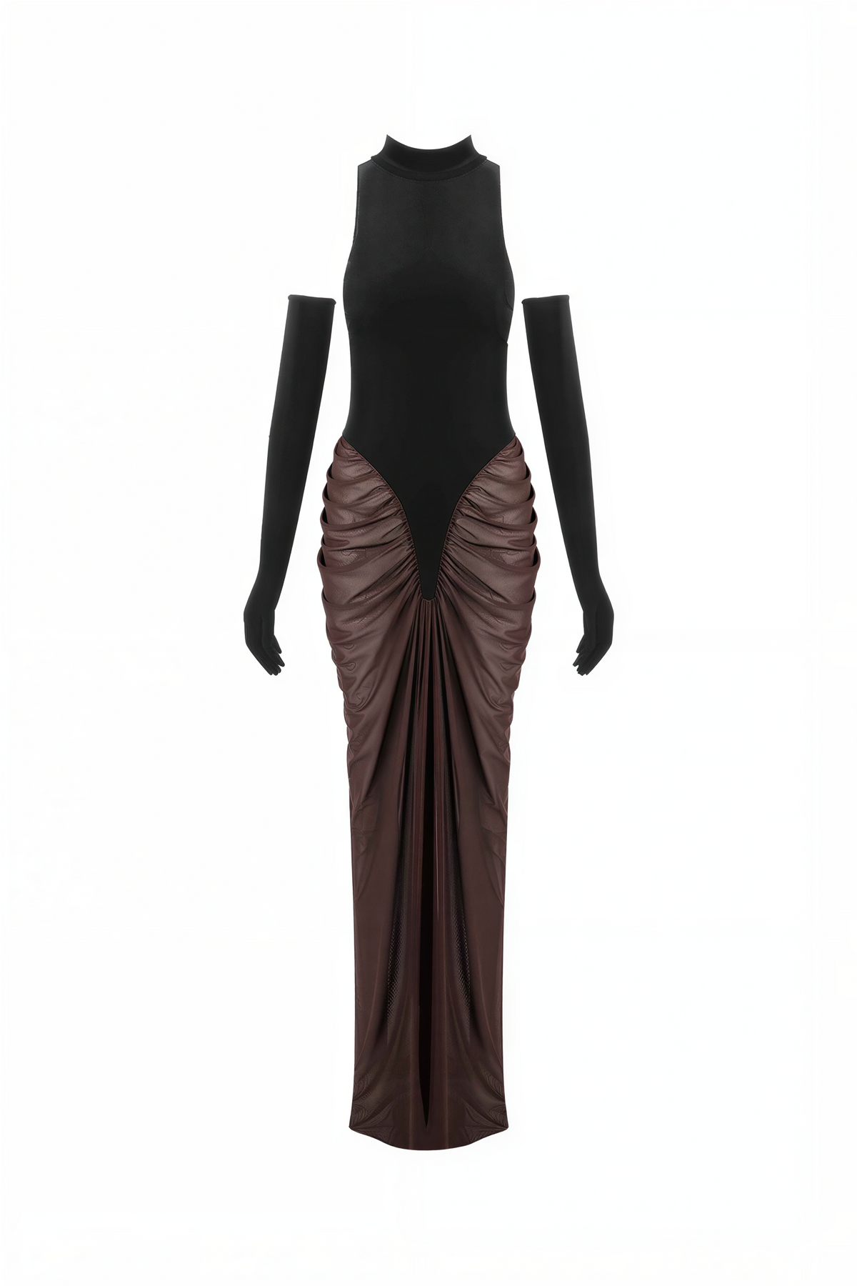 Velvet Splicing Gathering Maxi Dress With Gloves