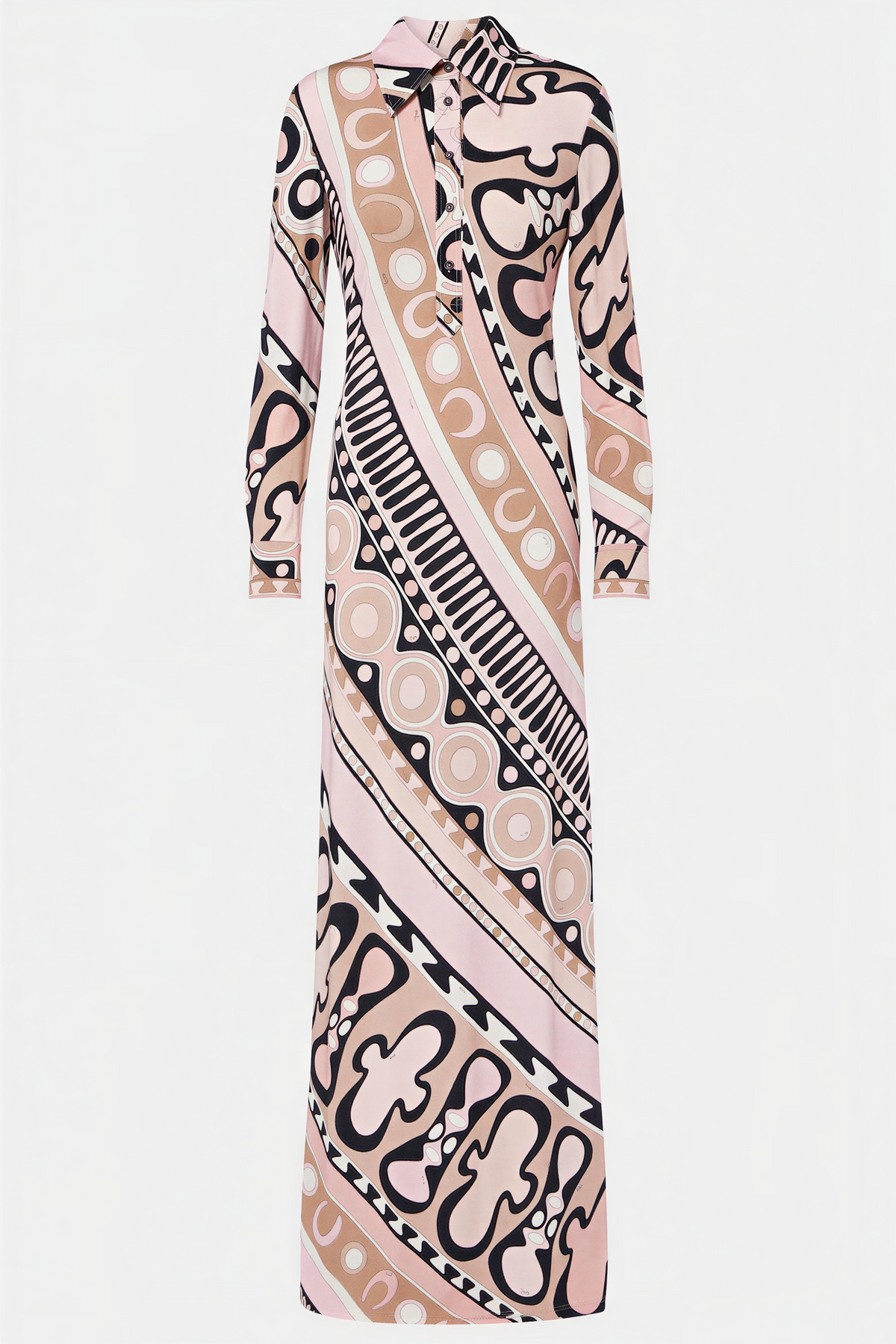 Abstract Print Shirt Collar Slit Maxi Dress