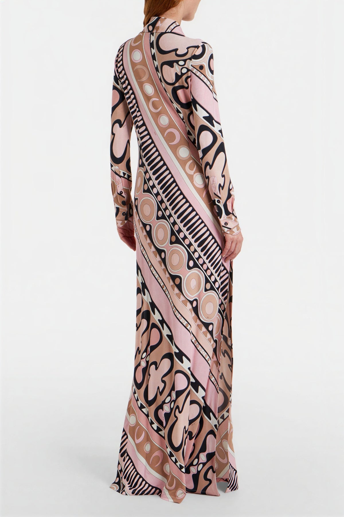 Abstract Print Shirt Collar Slit Maxi Dress