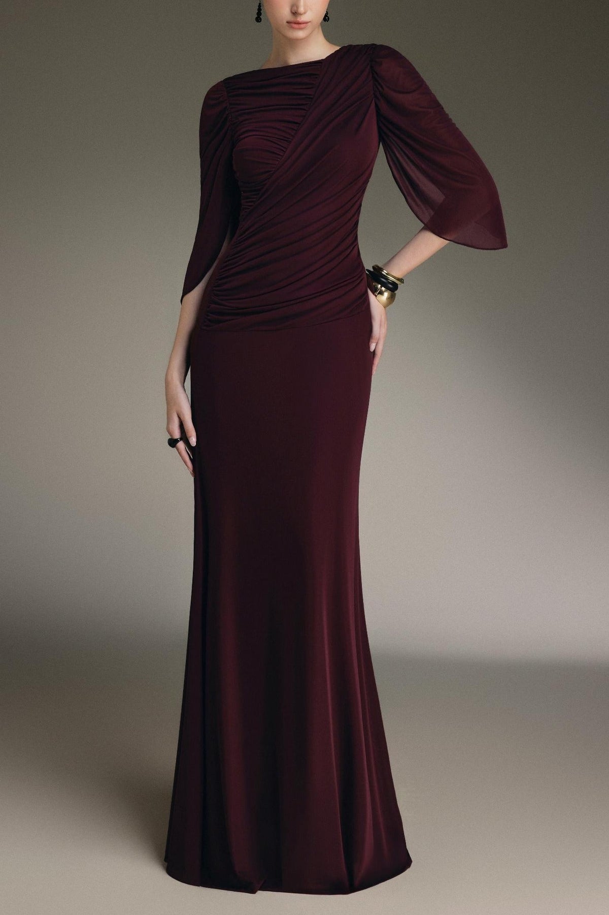 Solid Flapped Gathering Maxi Dress