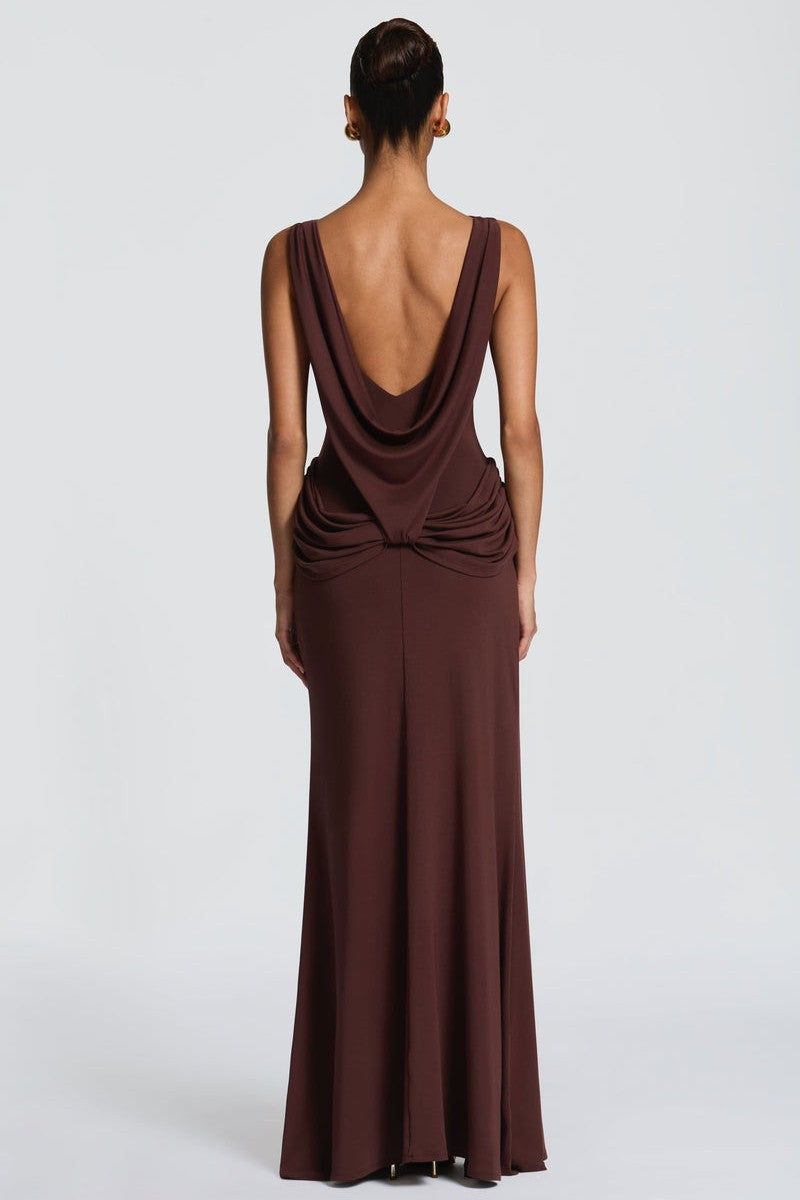 Sleeveless Ruched Slit Maxi Dress