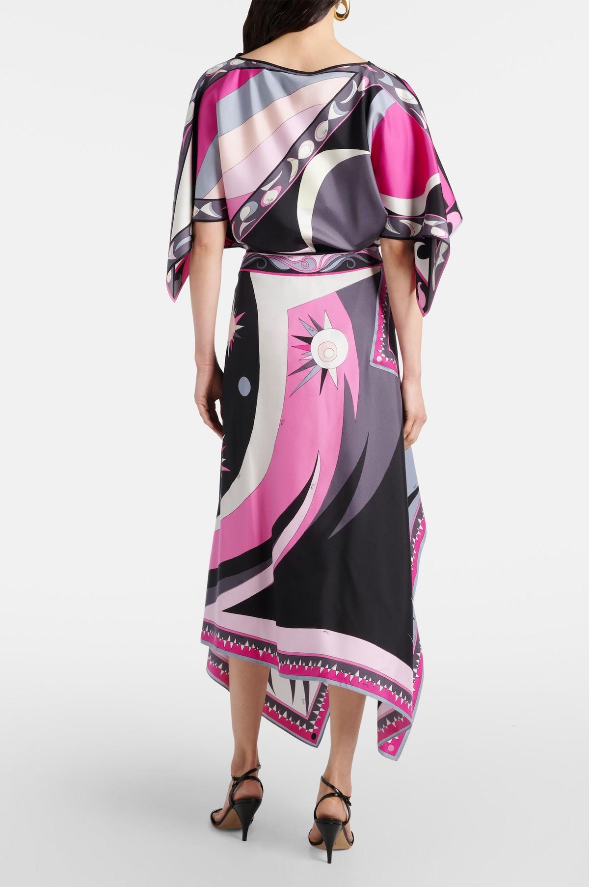 Scarf Print Cape Top & Slit High Waist Midi Skirt Set