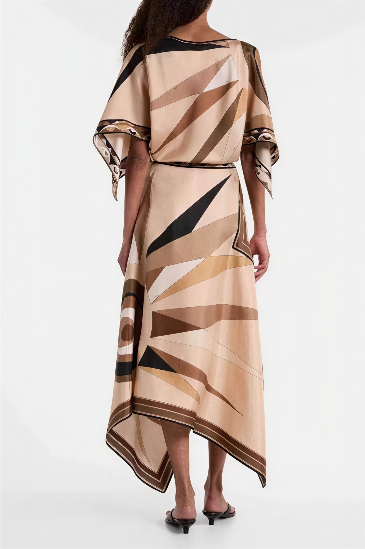 Scarf Print Cape Top & Slit High Waist Midi Skirt Set