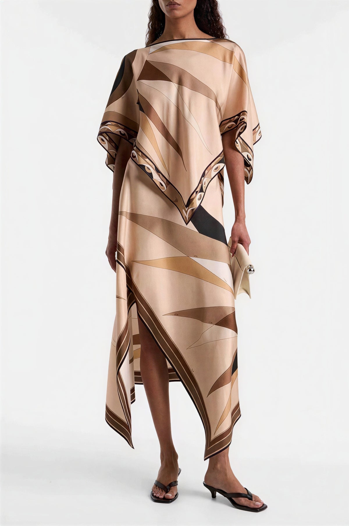 Scarf Print Cape Top & Slit High Waist Midi Skirt Set