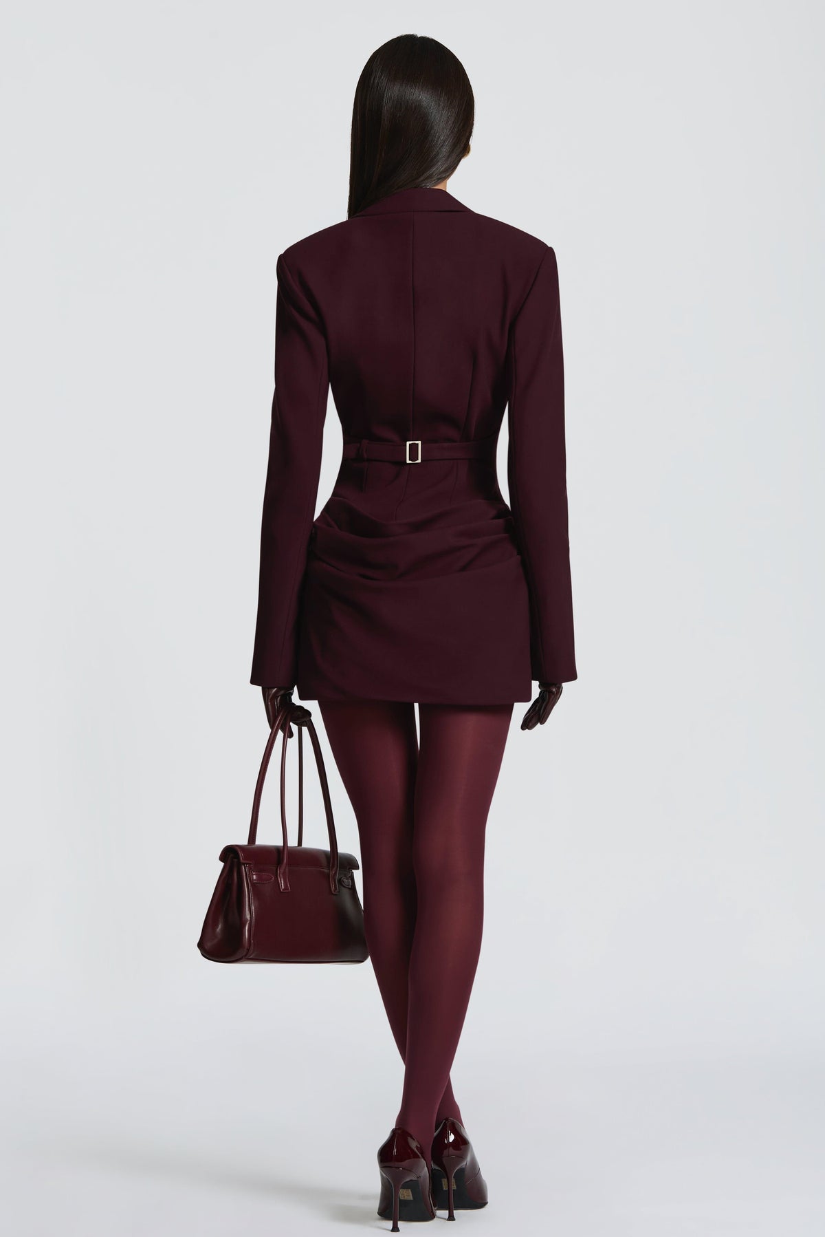 Tailored Collar Long Sleeve Ruched Mini Dress