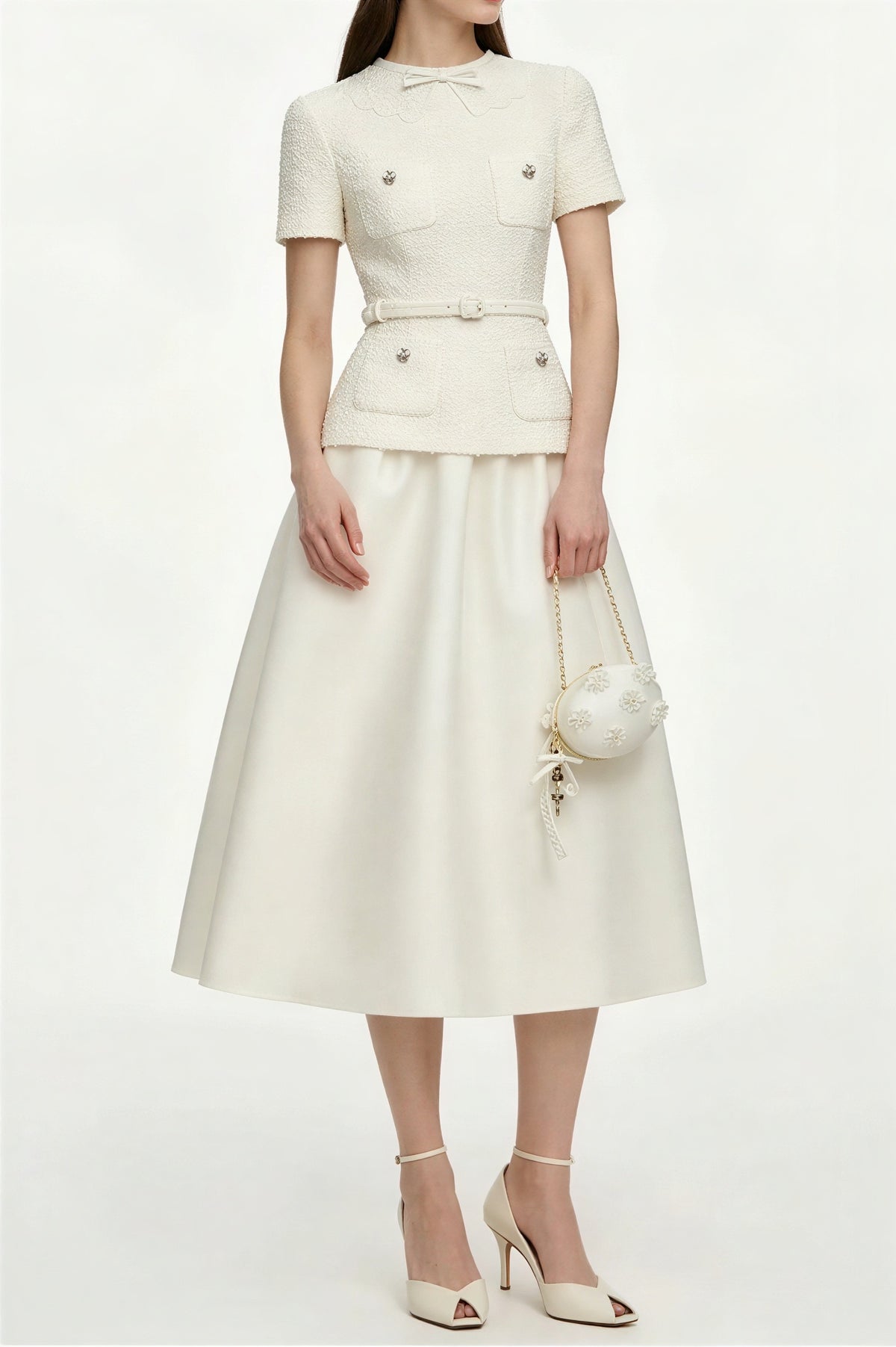 Lace Button Midi Dress With Belt