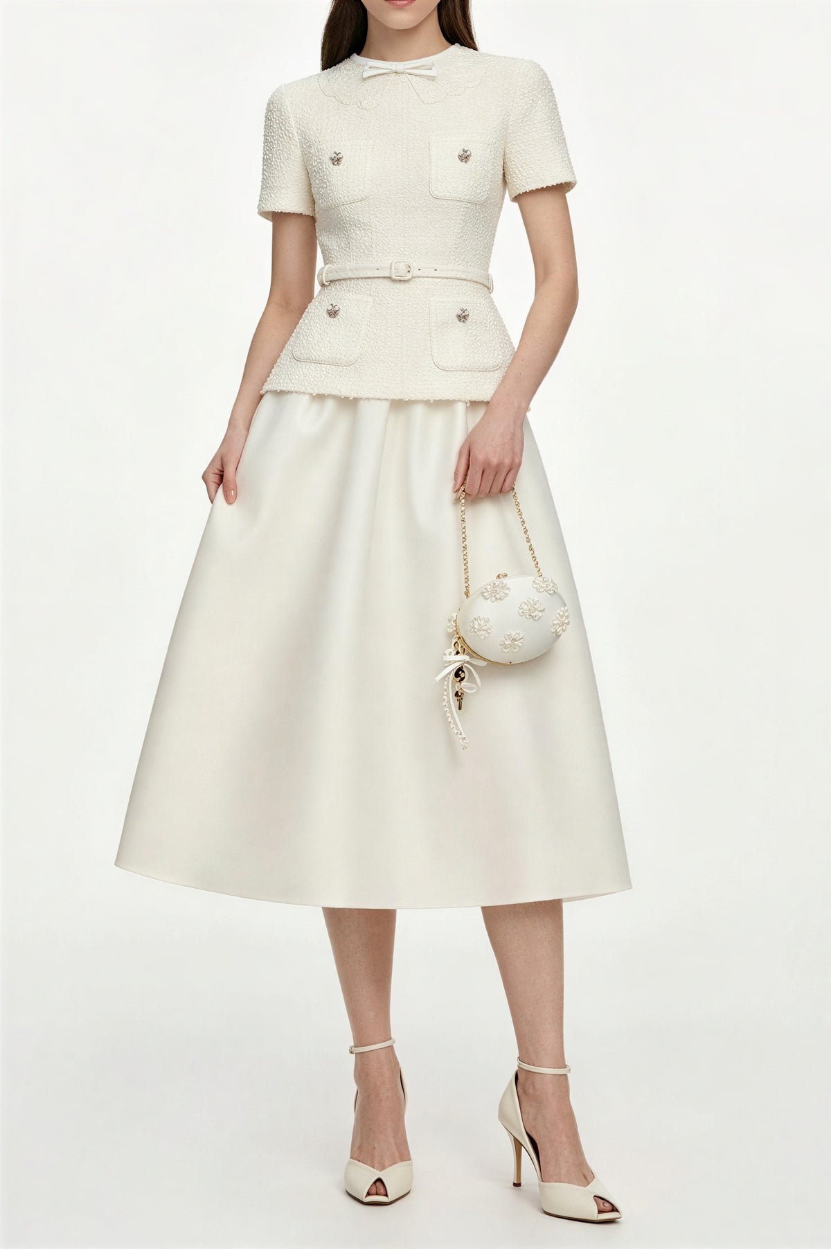Lace Button Midi Dress With Belt