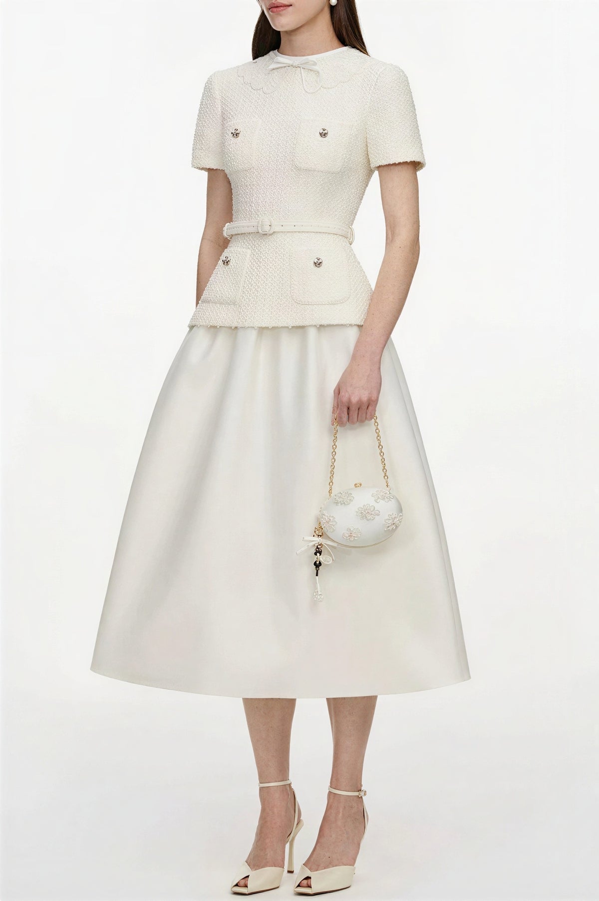 Lace Button Midi Dress With Belt