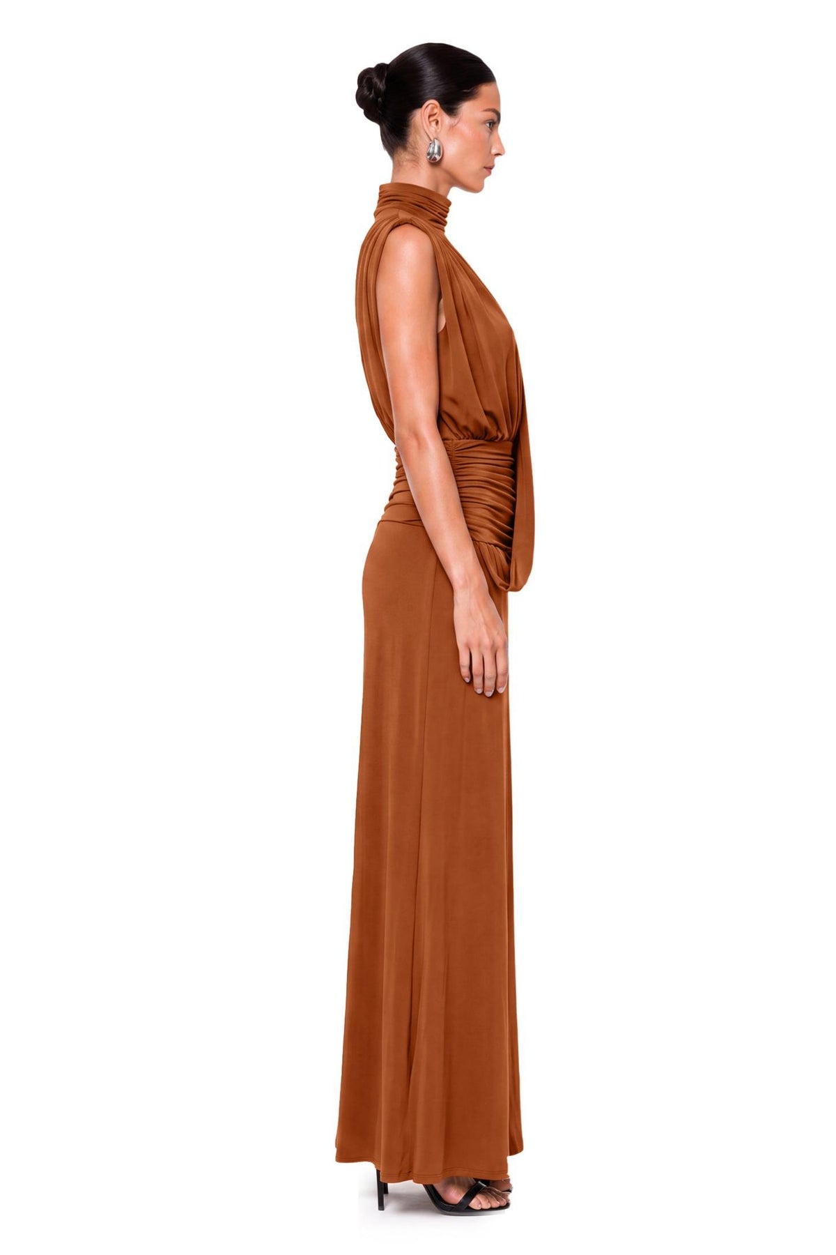 Jersey Ruched V-Neck Maxi Dress