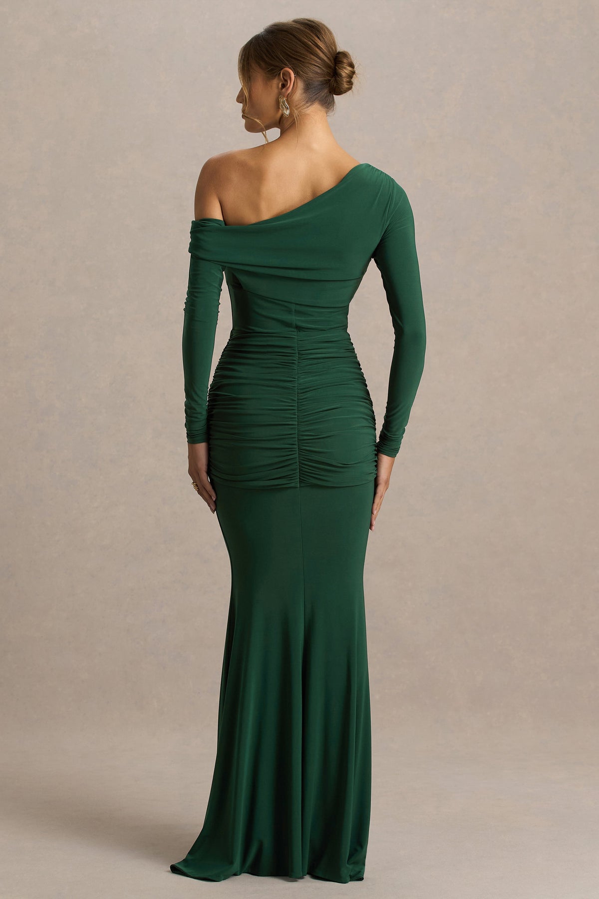Jersey Skew Collar Gathering Maxi Dress
