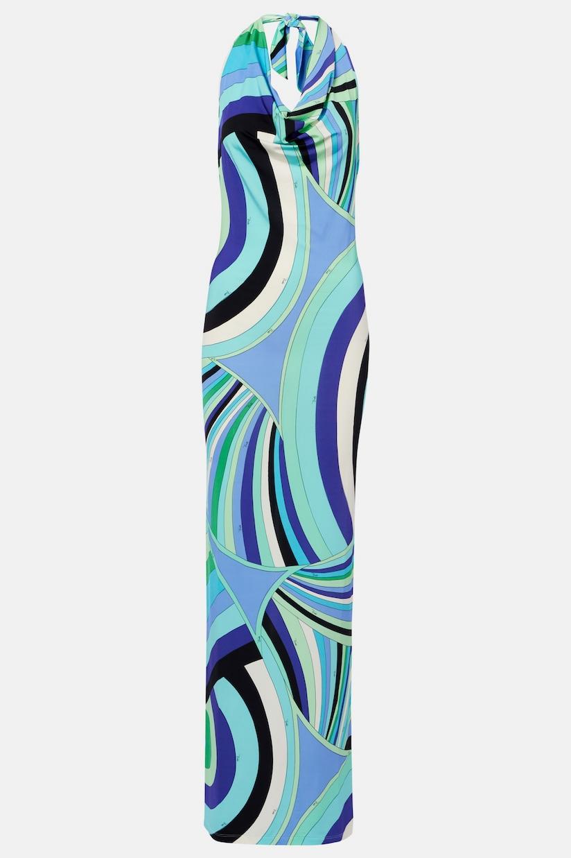 Abstract Print Cowl Neckline Halter Neck Maxi Dress
