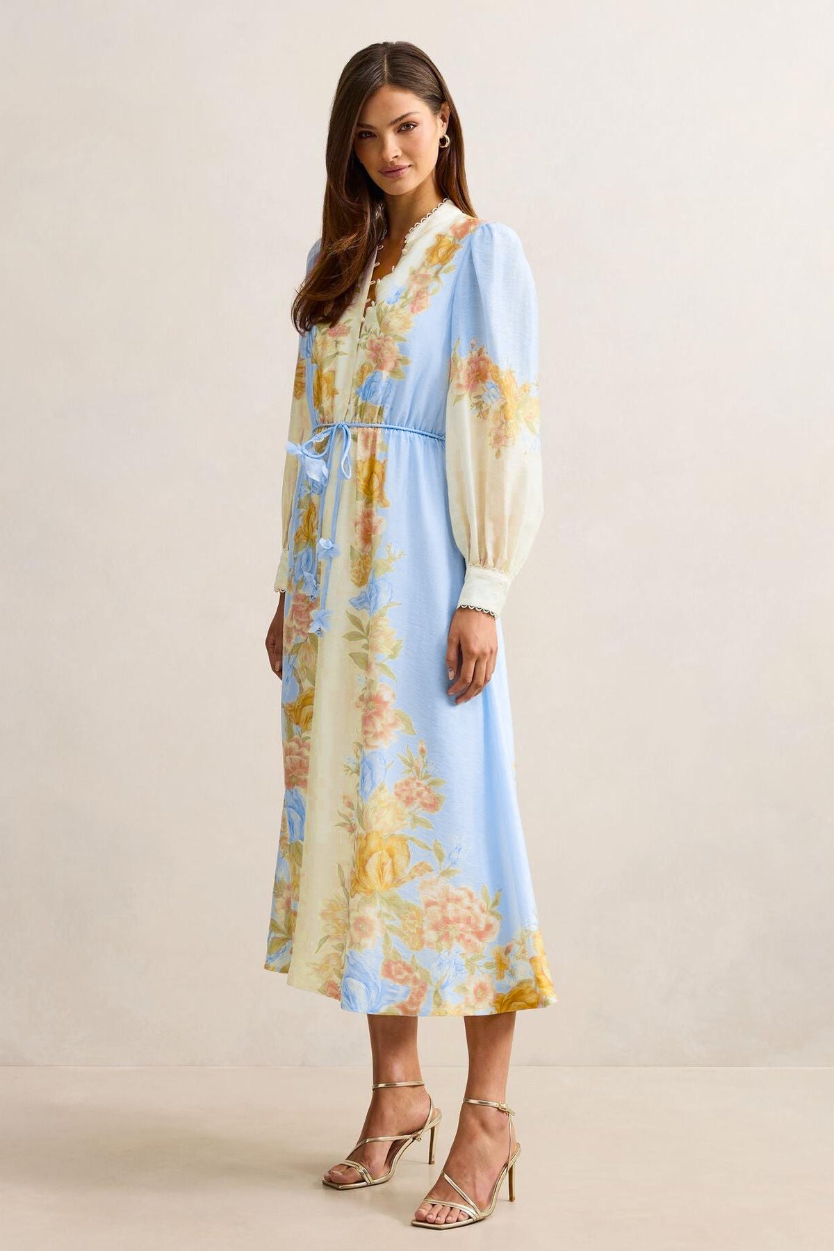 Floral Button Long Sleeve Midi Dress