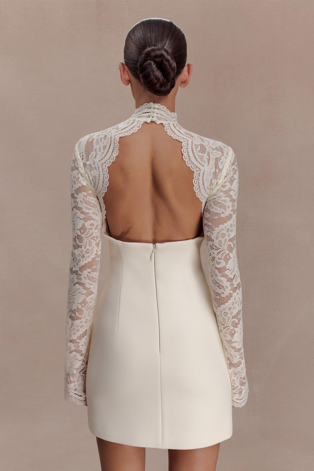 Lace High Neck Long Sleeve Mini Dress