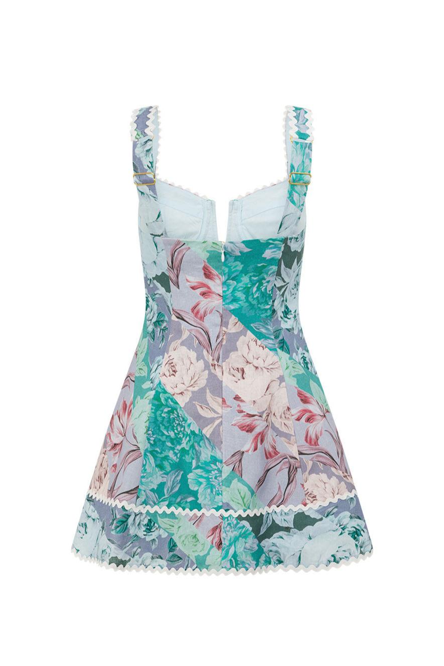 Floral Tie-Up Lace Trimmed Mini Dress