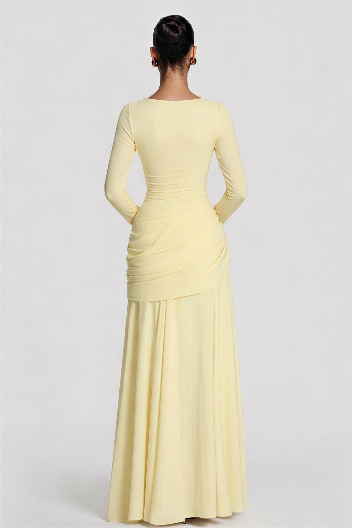 Square Collar Gathering Long Sleeve Maxi Dress