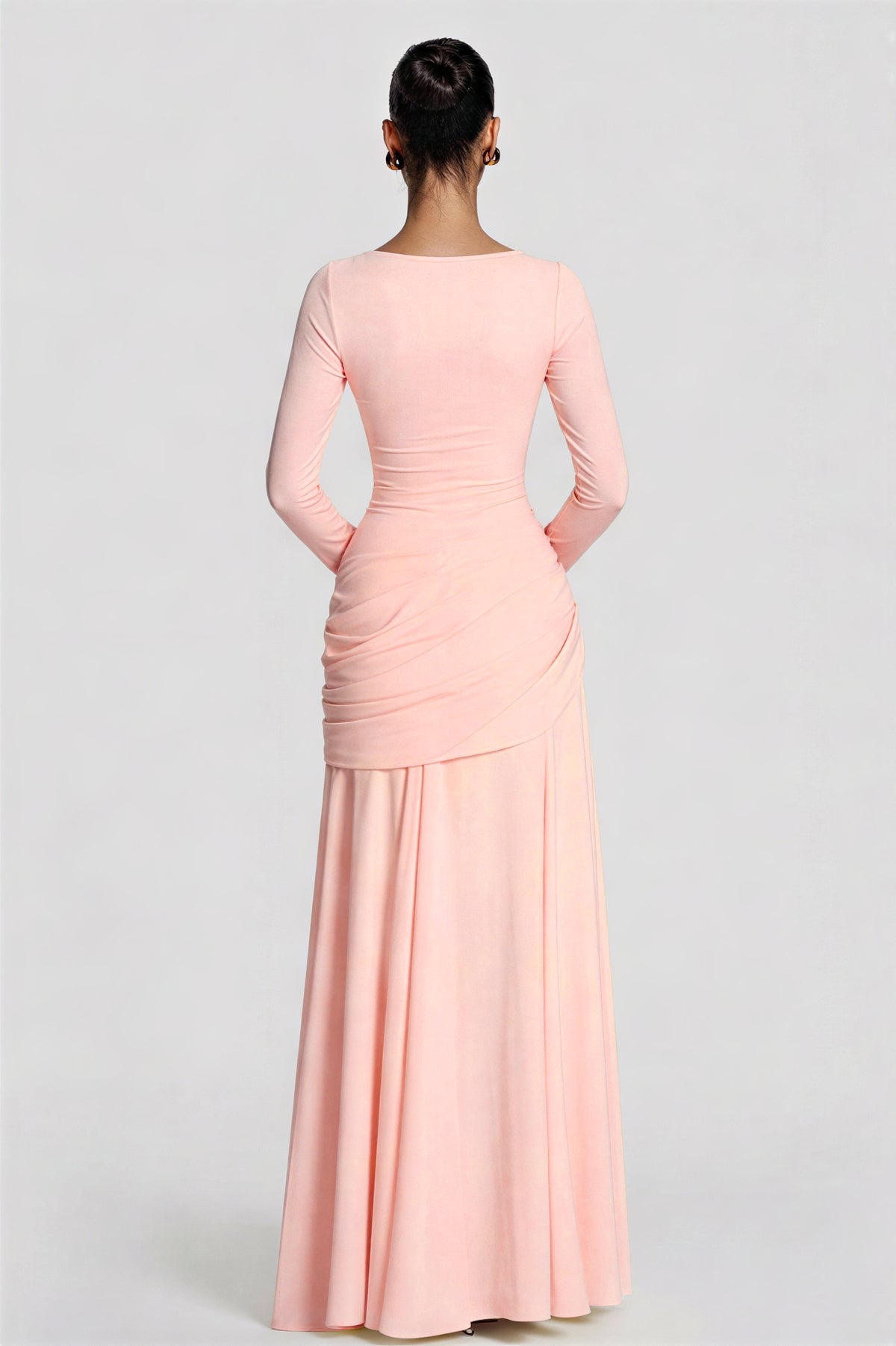 Square Collar Gathering Long Sleeve Maxi Dress