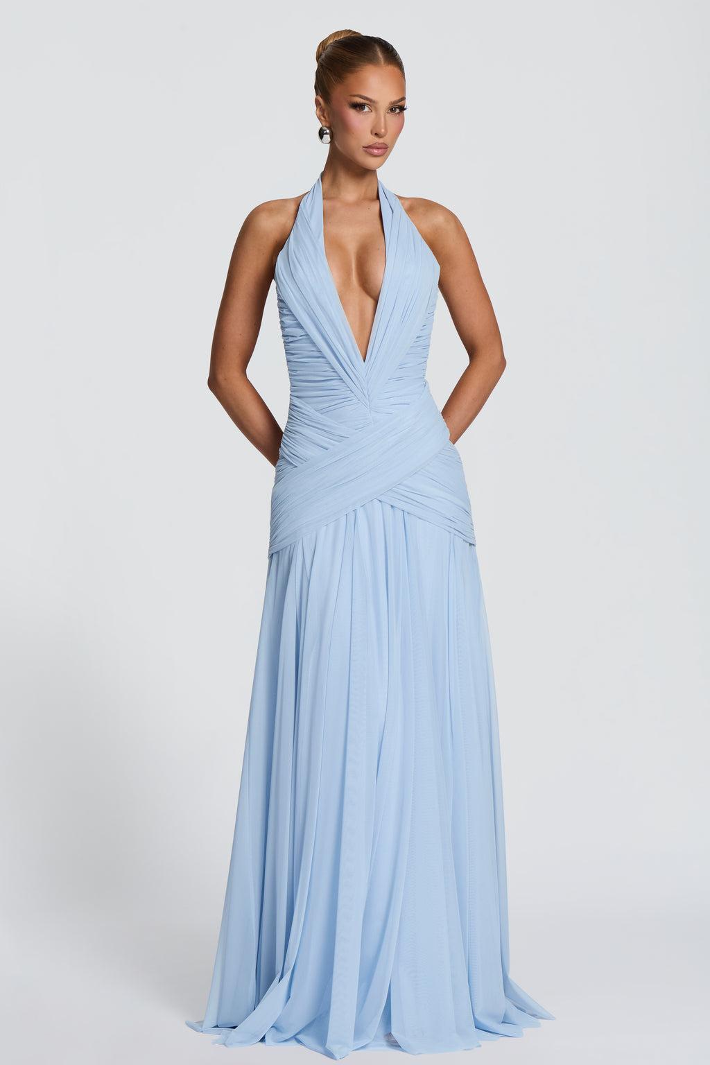 Halter Neck Gathering Backless Midi Dress