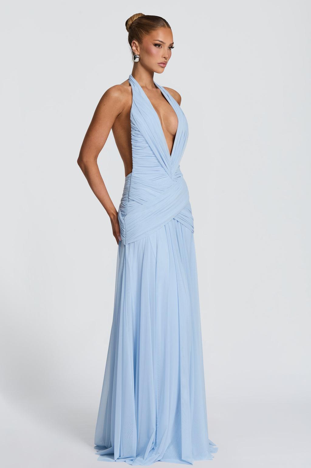 Halter Neck Gathering Backless Midi Dress