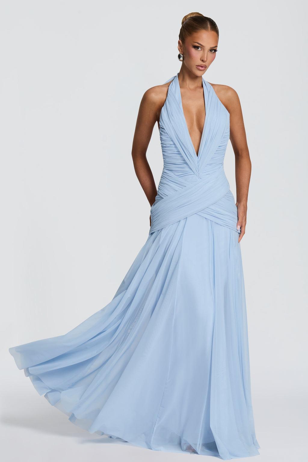 Halter Neck Gathering Backless Midi Dress