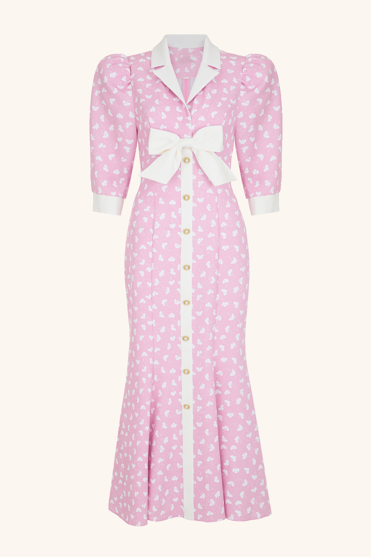 Floral Button Bow Midi Dress