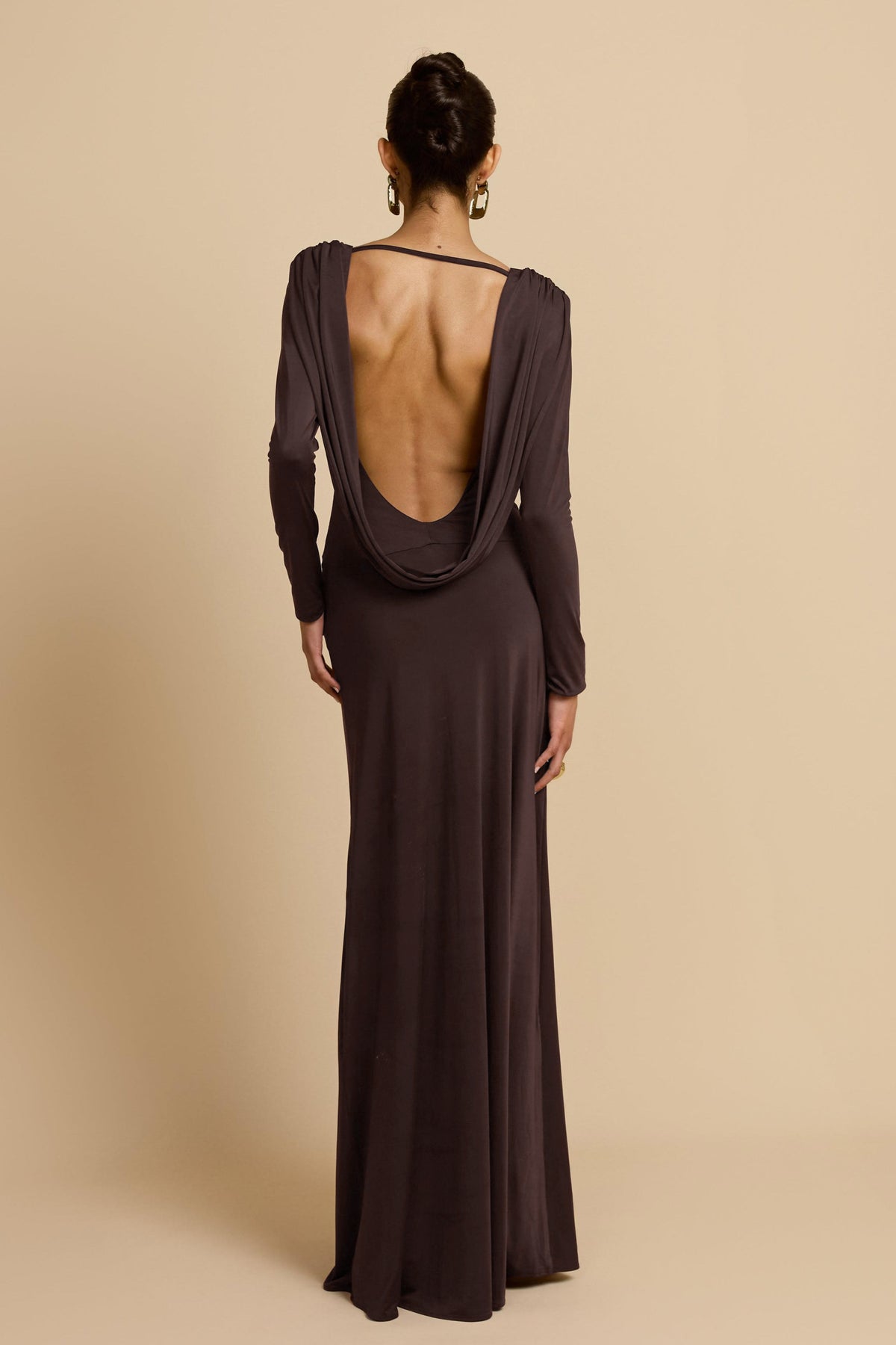 Solid V-Neck Gathering Maxi Dress