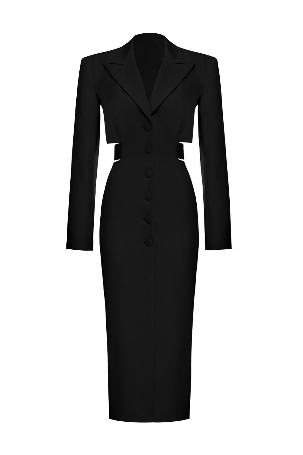 Solid Flapped Single Breasted Midi Dress