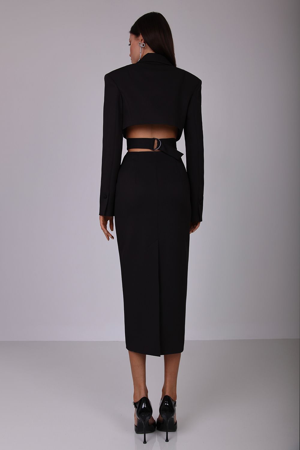 Solid Flapped Single Breasted Midi Dress