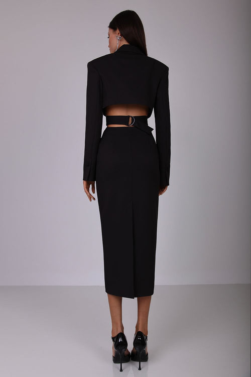 Solid Flapped Single Breasted Midi Dress