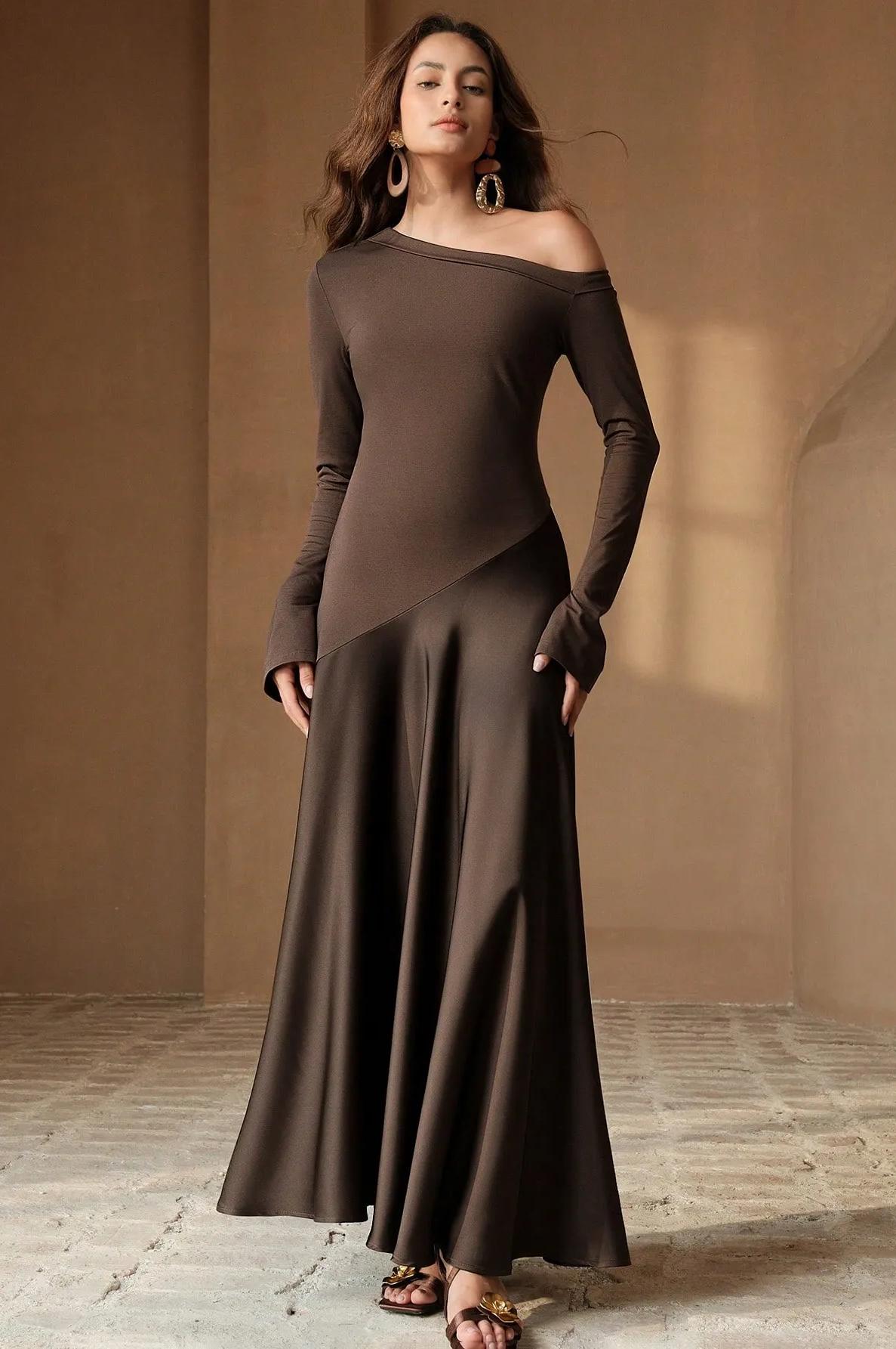 Jersey Splicing Satin Midi Dress