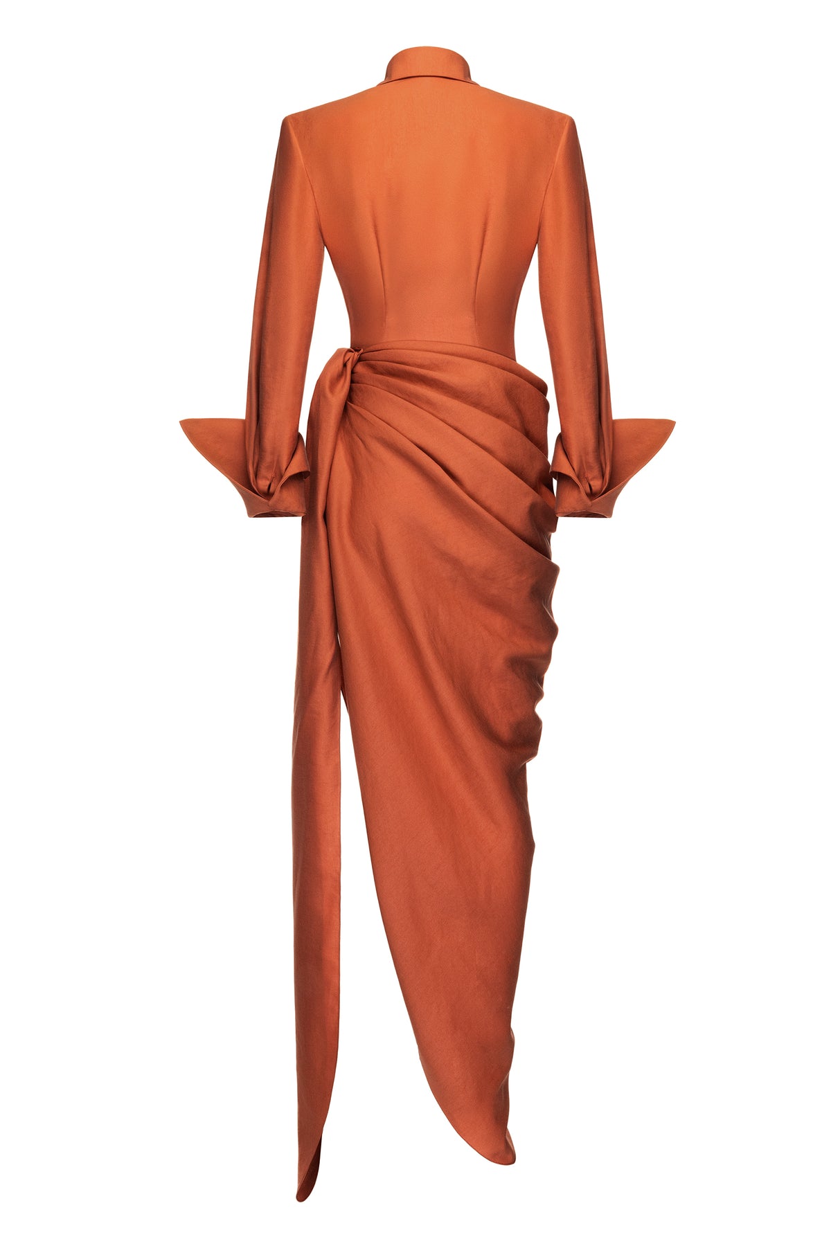 Flapped Ruched Slit Midi Dress
