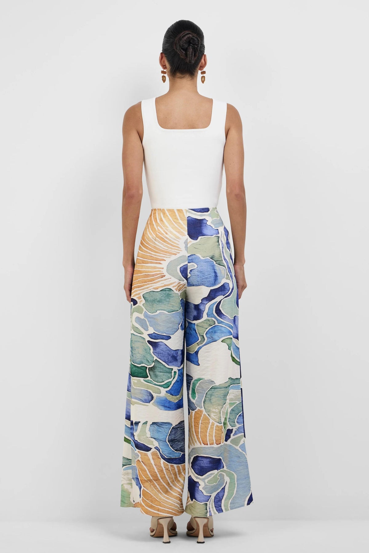 Abstract Print Blouse & High Waist Wide Leg Pants Set
