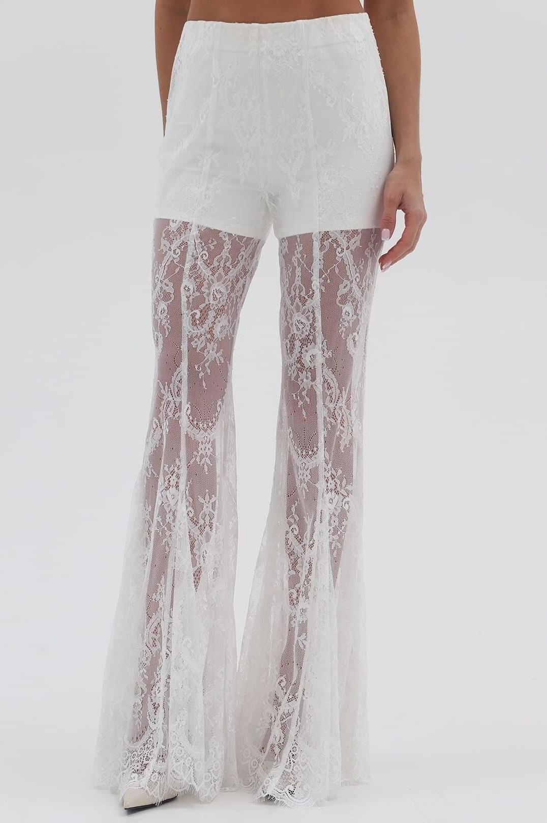 Lace Button Blazer & High Waist Pants Set