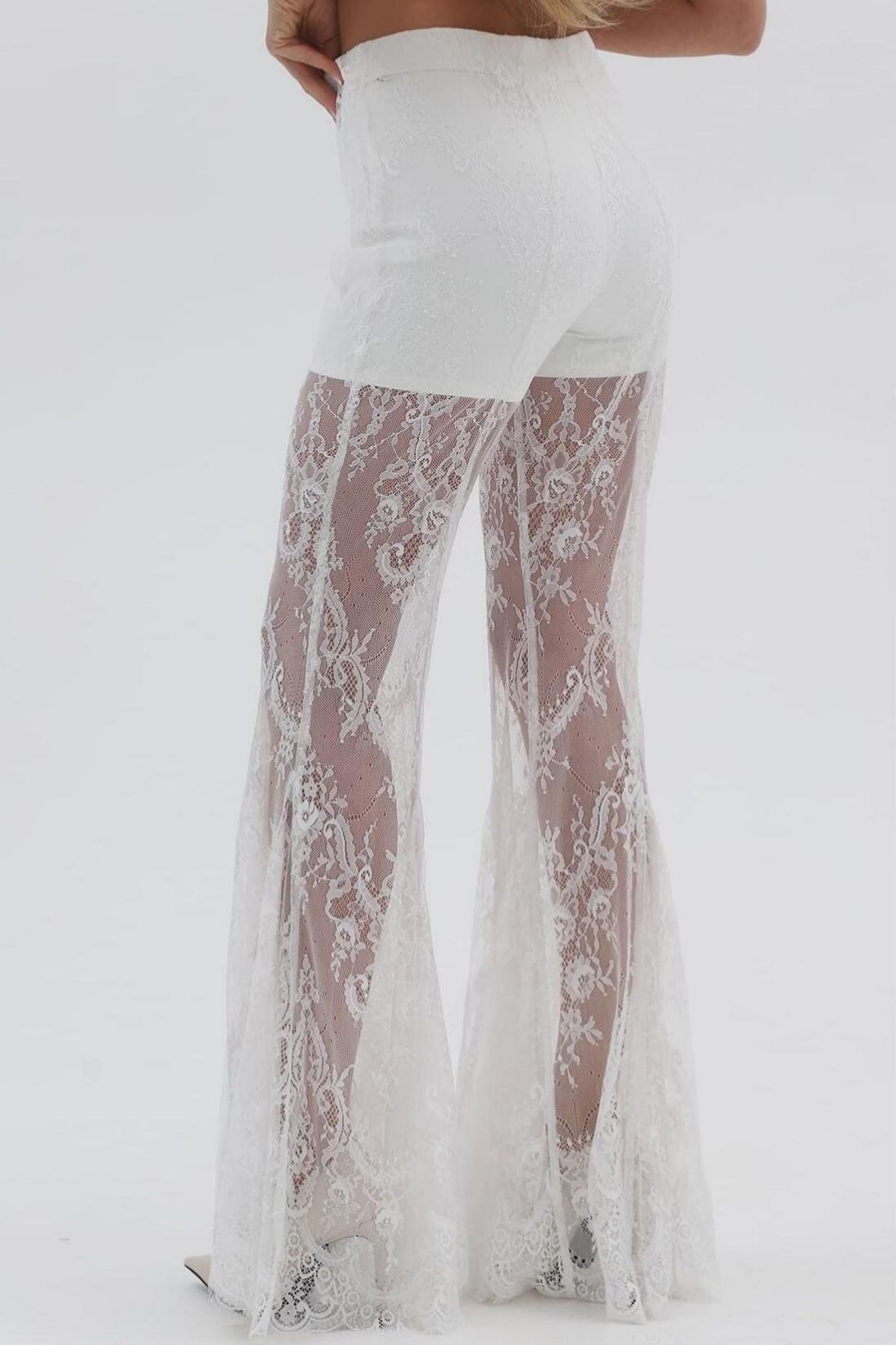 Lace Button Blazer & High Waist Pants Set