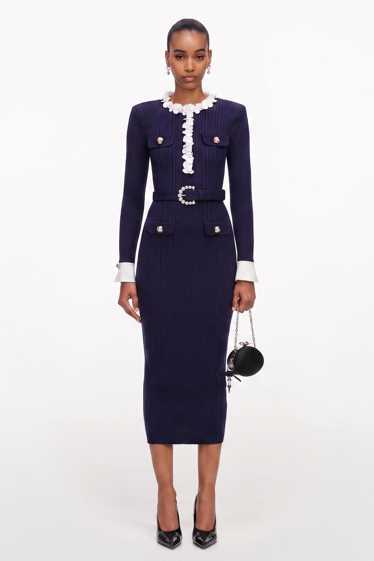 3D Flower Button Midi Dress With Belt