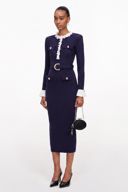 3D Flower Button Midi Dress With Belt