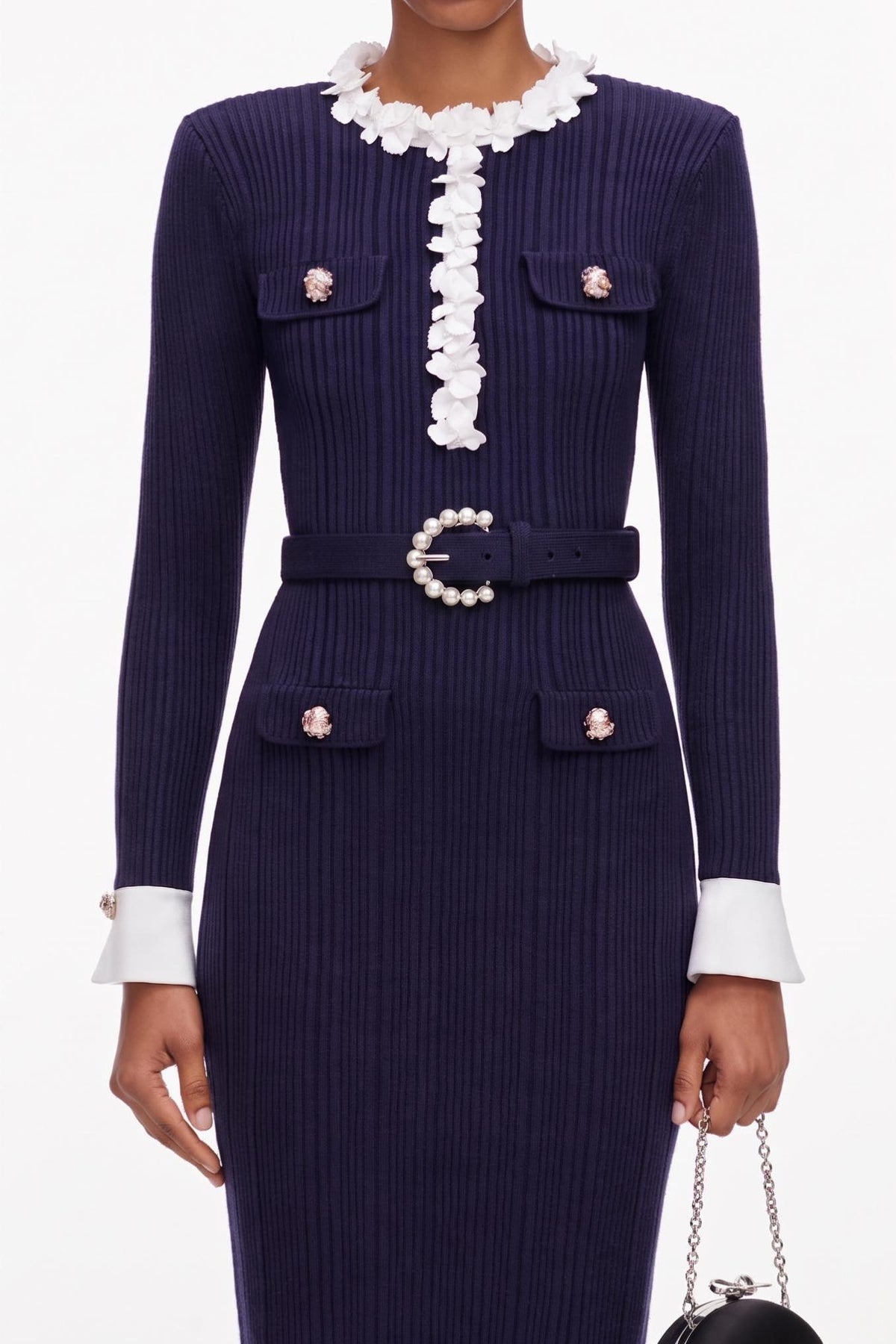 3D Flower Button Midi Dress With Belt