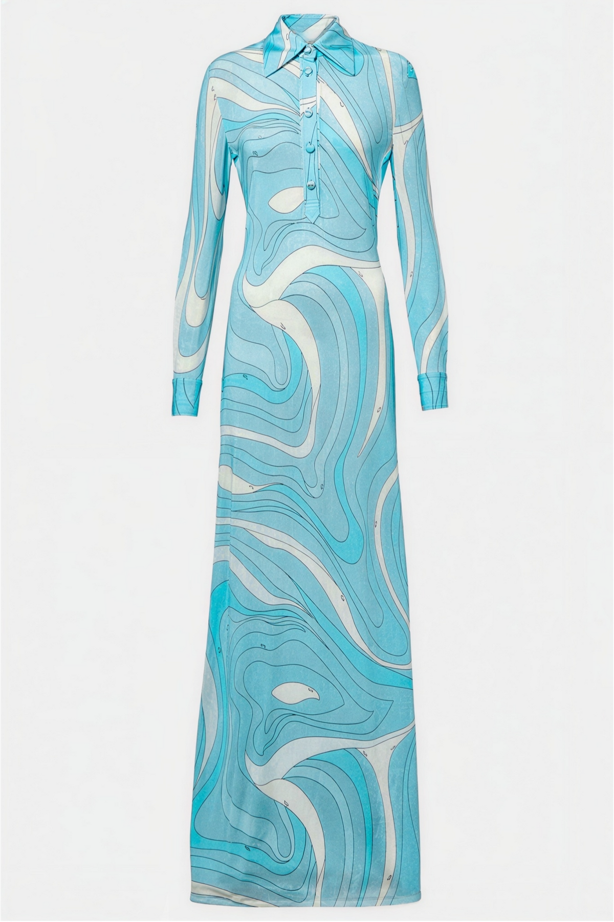 Abstract Print Shirt Collar Long Sleeve Midi Dress