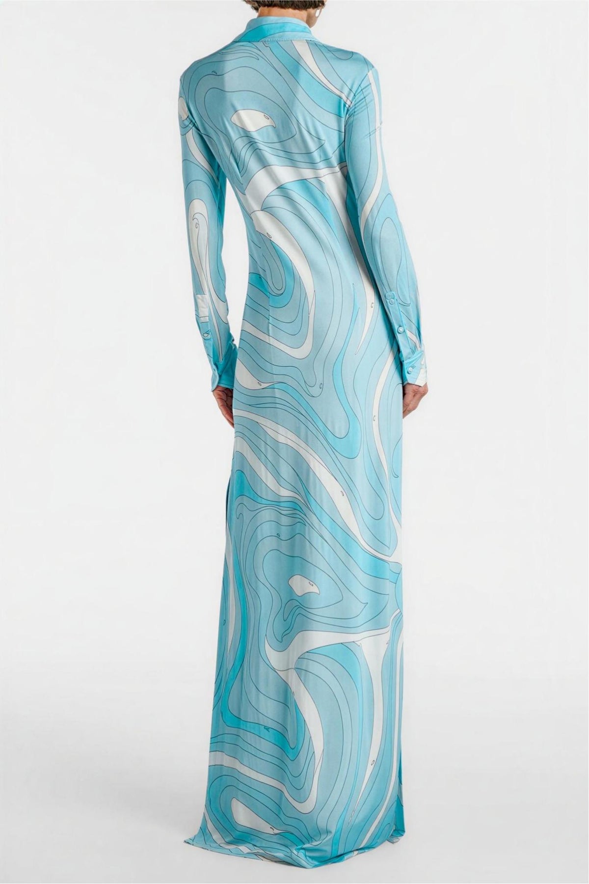 Abstract Print Shirt Collar Long Sleeve Midi Dress