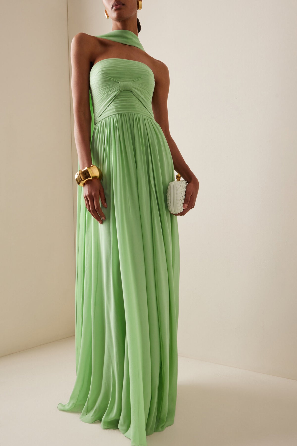 Strapless Pleated scarf Maxi Dress
