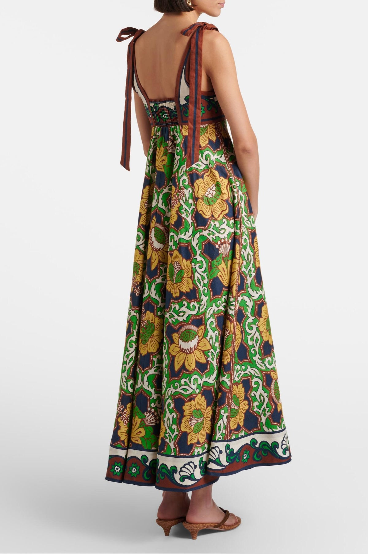 Retro Floral Print Sleeveless Tie Strap Midi Dress