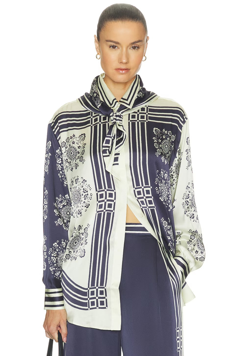 Paisley Print Blouse & High Waist Pants Set