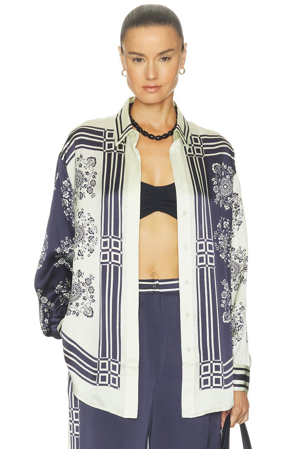 Paisley Print Blouse & High Waist Pants Set