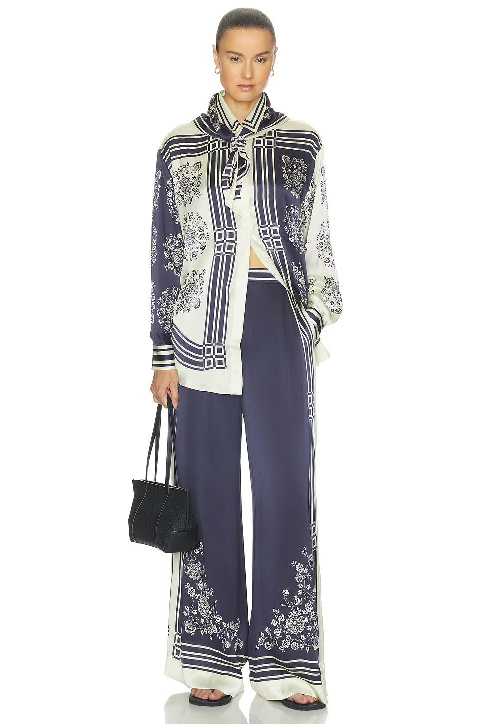Paisley Print Blouse & High Waist Pants Set