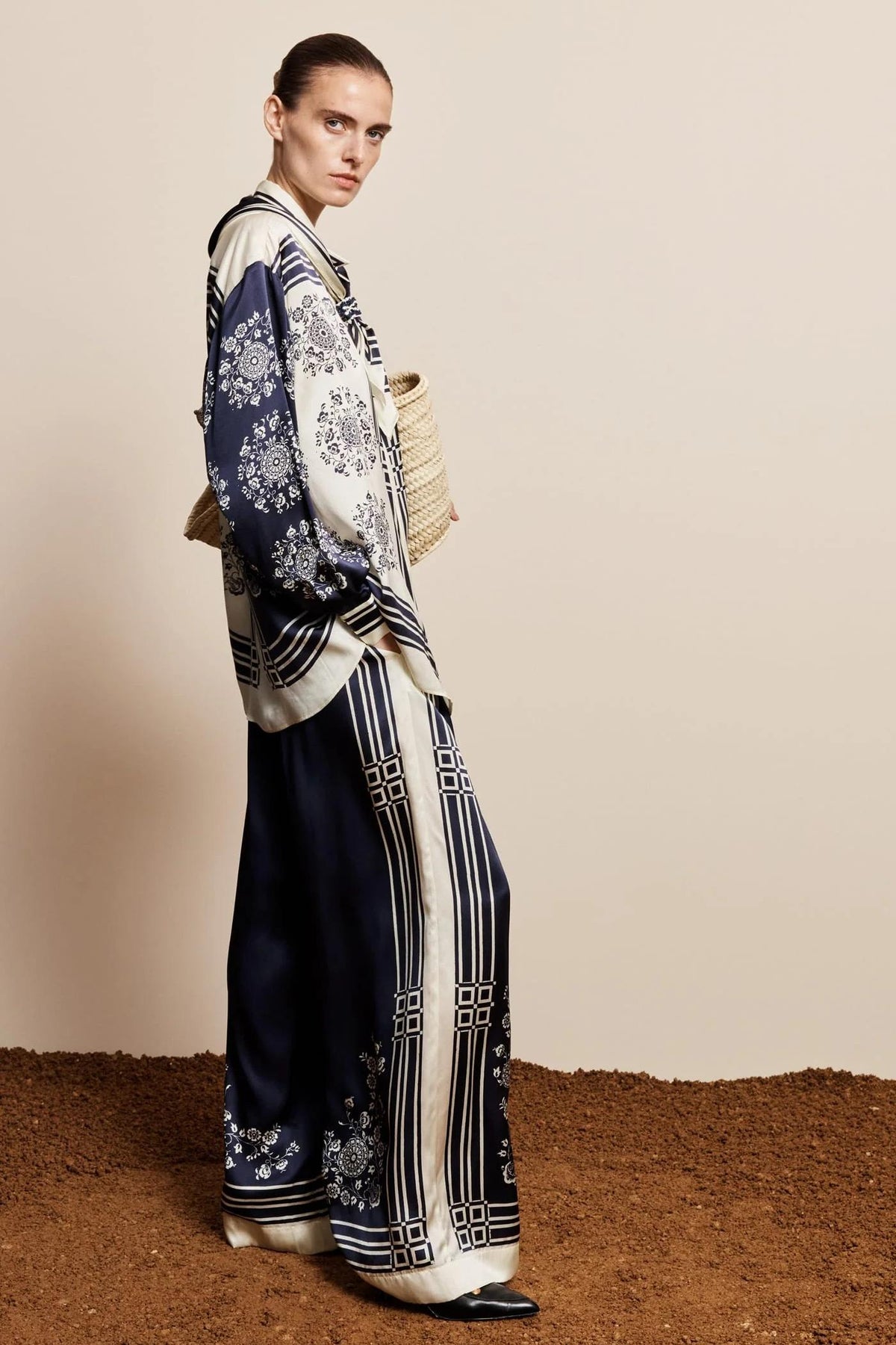 Paisley Print Blouse & High Waist Pants Set