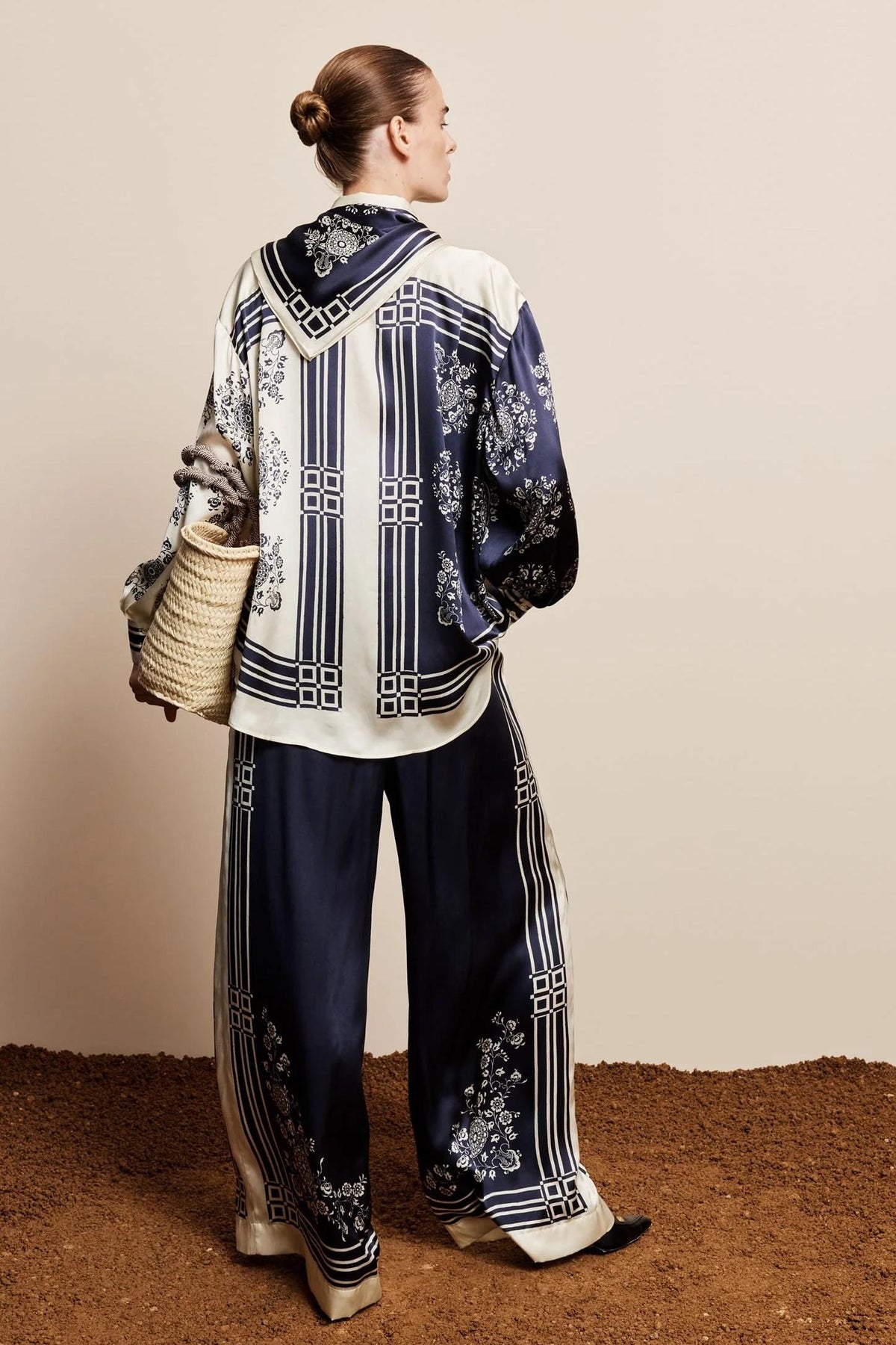 Paisley Print Blouse & High Waist Pants Set