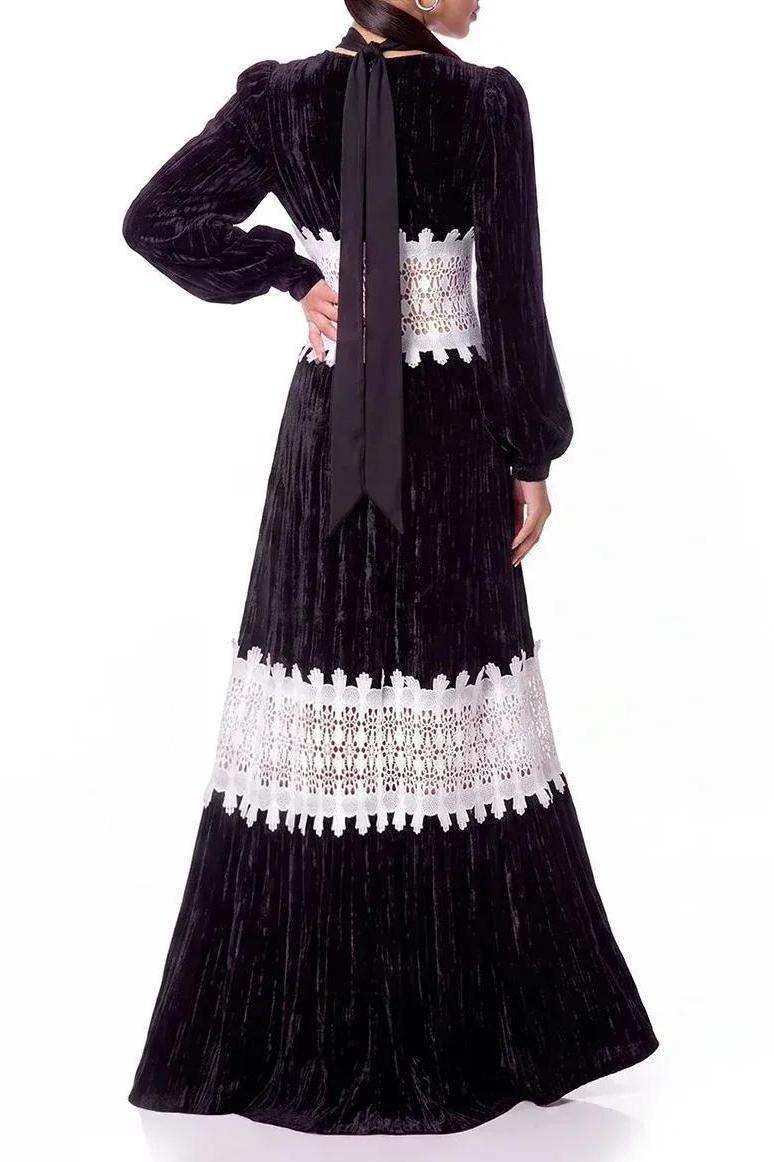 V-Neck Lace Splicing Midi Dress
