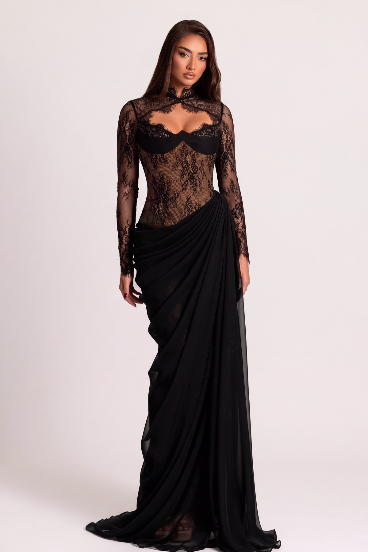 Lace Splicing Gathering Maxi Dress